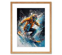 Artery8 Wall Art Print Snowboarder Landing Snowboard Jump Splatter Paint Artwork Framed 9X7 Inch in Beige | Size: W7" x H9" Artery8 Beige W7" x H9"