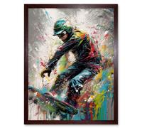 Artery8 Wall Art Print Snowboarding Extreme Sport Athlete Paint Splat Art Framed in Brown | Size: W12" x H16" Artery8 Brown W12" x H16"