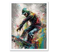Artery8 Wall Art Print Snowboarding Extreme Sport Athlete Paint Splat Art Framed in White | Size: W12" x H16" Artery8 White W12" x H16"