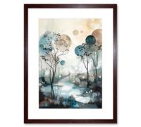 Artery8 Wall Art Print Snowfall over Autumn Trees in Snowy River Dream Landscape Modern Watercolour Painting Artwork Framed 9X7 Inch Artery8 Brown W7" x H9"