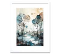 Artery8 Wall Art Print Snowfall over Autumn Trees in Snowy River Dream Landscape Modern Watercolour Painting Artwork Framed 9X7 Inch Artery8 White W7" x H9"