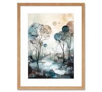 Artery8 Wall Art Print Snowfall over Autumn Trees in Snowy River Dream Landscape Modern Watercolour Painting Artwork Framed 9X7 Inch Artery8 Beige W7" x H9"