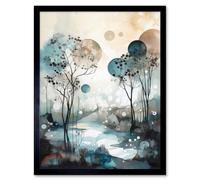 Artery8 Wall Art Print Snowfall over Autumn Trees in Snowy River Dream Landscape Modern Watercolour Painting Art Framed in Black | Size: W12" x H16" Artery8 Black W12" x H16"