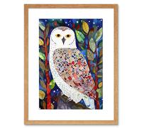 Artery8 Wall Art Print Snowy Owl Between Tree Branches Folk Artwork Framed 9X7 Inch in Beige | Size: W7" x H9" Artery8 Beige W7" x H9"