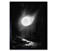 Artery8 Wall Art Print Solar Flares Dramatic Fantasy Landscape Black & White Surreal Hades Underworld Artwork Art Framed | Size: W12" x H16" Artery8 Black W12" x H16"