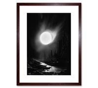 Artery8 Wall Art Print Solar Flares Dramatic Fantasy Landscape Black & White Surreal Hades Underworld Artwork Framed 9X7 Inch | Size: W7" x H9" Artery8 Brown W7" x H9"