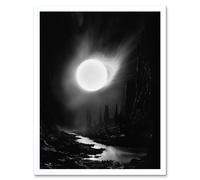 Artery8 Wall Art Print Solar Flares Dramatic Fantasy Landscape Black & White Surreal Hades Underworld Artwork Art Framed | Size: W12" x H16" Artery8 White W12" x H16"