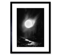 Artery8 Wall Art Print Solar Flares Dramatic Fantasy Landscape Black & White Surreal Hades Underworld Artwork Framed 9X7 Inch | Size: W7" x H9" Artery8 Black W7" x H9"