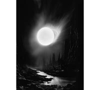 Artery8 Wall Art Print Solar Flares Dramatic Fantasy Landscape Black & White Surreal Hades Underworld Artwork Poster in Grey | Size: W12" x H16" Artery8 Grey W12" x H16"