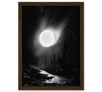 Wall Art Print Solar Flares Dramatic Fantasy Landscape Black and White Surreal Hades Underworld Artwork Framed A4 Artery8 Brown A4