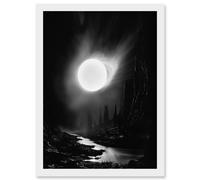 Wall Art Print Solar Flares Dramatic Fantasy Landscape Black and White Surreal Hades Underworld Artwork Framed A4 Artery8 White A4