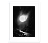 Artery8 Wall Art Print Solar Flares Dramatic Fantasy Landscape Black & White Surreal Hades Underworld Artwork Framed 9X7 Inch | Size: W7" x H9" Artery8 White W7" x H9"