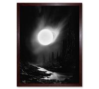 Artery8 Wall Art Print Solar Flares Dramatic Fantasy Landscape Black & White Surreal Hades Underworld Artwork Art Framed in Brown | Size: W12" x H16" Artery8 Brown W12" x H16"