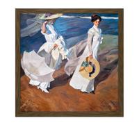 Artery8 Wall Art Print Sorolla Strolling Along The Seashore Painting Square Framed Picture 16X16 Inch in Brown | Size: W16" x H16" Artery8 Brown W16" x H16"