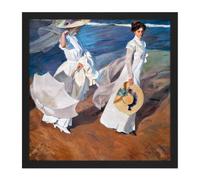 Artery8 Wall Art Print Sorolla Strolling Along The Seashore Painting Square Framed Picture 16X16 Inch in Black | Size: W16" x H16" Artery8 Black W16" x H16"