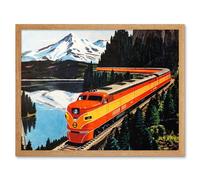Artery8 Wall Art Print Southern Pacific Train Railroad Travel Retro Ad Mountain Landscape Painting Art Framed in Light Oak | Size: W12" x H16" Artery8 Light Oak W12" x H16"