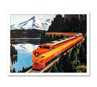 Artery8 Wall Art Print Southern Pacific Train Railroad Travel Retro Ad Mountain Landscape Painting Art Framed in White | Size: W12" x H16" Artery8 White W12" x H16"