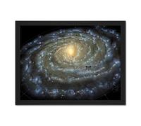 Artery8 Wall Art Print Space Map Milky Way Galaxy Spiral Stars Solar System Large Framed Wall Décor Art in White | Size: W18" x H24" Artery8 White W18" x H24"
