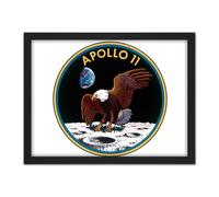 Artery8 Wall Art Print Space NASA Apollo 11 Mission Emblem Badge Patch Large Framed Wall Décor Art in White | Size: W18" x H24" Artery8 White W18" x H24"