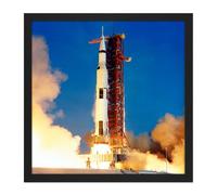 Artery8 Wall Art Print Space NASA Apollo 11 Rocket Launch Lift Off-Photo Square Framed Picture 16X16 Inch in Black | Size: W16" x H16" Artery8 Black W16" x H16"