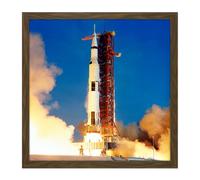 Artery8 Wall Art Print Space NASA Apollo 11 Rocket Launch Lift Off-Photo Square Framed Picture 16X16 Inch in Brown | Size: W16" x H16" Artery8 Brown W16" x H16"