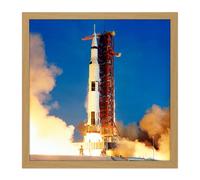 Artery8 Wall Art Print Space NASA Apollo 11 Rocket Launch Lift Off-Photo Square Framed Picture 16X16 Inch in Light Oak | Size: W16" x H16" Artery8 Light Oak W16" x H16"