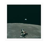 Artery8 Wall Art Print Space NASA Earth Moon Lunar Module Mars Photo Square Framed Picture 16X16 Inch in White | Size: W16" x H16" Artery8 White W16" x H16"