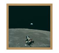 Artery8 Wall Art Print Space NASA Earth Moon Lunar Module Mars Photo Square Framed Picture 16X16 Inch in Light Oak | Size: W16" x H16" Artery8 Light Oak W16" x H16"