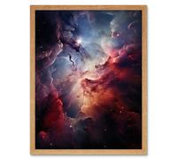 Artery8 Wall Art Print Space Nebula Image Hyperrealist Vibrant Artwork Purple Red Blue Star Birth Dust & Gas Clouds Art Framed | Size: W12" x H16" Artery8 Light Oak W12" x H16"