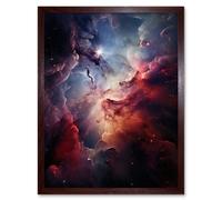 Artery8 Wall Art Print Space Nebula Image Hyperrealist Vibrant Artwork Purple Red Blue Star Birth Dust & Gas Clouds Art Framed | Size: W12" x H16" Artery8 Brown W12" x H16"