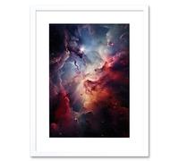 Artery8 Wall Art Print Space Nebula Image Hyperrealist Vibrant Artwork Purple Red Blue Star Birth Dust & Gas Clouds Artwork Framed 9X7 Inch Artery8 White W7" x H9"