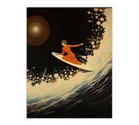 Artery8 Wall Art Print Space Surfing Vintage Surreal Oil Painting Intergalactic Surfer Woman Riding Celestial Wave Poster in Black | Size: W18" x H24" Artery8 Black W18" x H24"