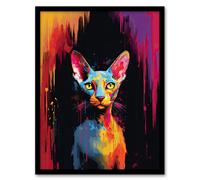 Wall Art Print Sphynx Cat Lover Gift Pet Portrait Colourful Artwork Painting Art Framed Artery8 Multi A4