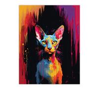 Wall Art Print Sphynx Cat Lover Gift Pet Portrait Colourful Artwork Painting Poster Artery8 Multi W24 inch x H32 inch