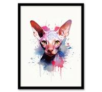 Wall Art Print Sphynx Cat Lovers Gift Watercolour Pet Portrait Painting Artwork Art Framed Artery8 Multi A4