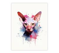 Wall Art Print Sphynx Cat Lovers Gift Watercolour Pet Portrait Painting Artwork Poster Artery8 Multi W24 inch x H32 inch
