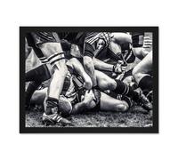 Artery8 Wall Art Print Sport Rugby Football Close Up Scrum Players Ball Game Large Framed Wall Décor Art in Light Oak | Size: W18" x H24" Artery8 Light Oak W18" x H24"