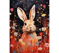Artery8 Spring Bliss Oil Painting Cute Bunny Rabbit in a Daisy Flower Meadow Kids Bedroom Large Wall Art Poster Print Thick Paper 18X24 Inch