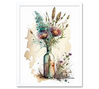 Artery8 Wall Art Print Spring Flower Bouquet In Glass Wine Bottle Vase Art Framed in White | Size: W12" x H16" Artery8 White W12" x H16"