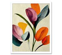 Wee Blue Coo Spring Flowers Floral Bouquet Bold Abstract Boho Coral Mustard Art Print Framed Poster Wall Decor 12x16 inch