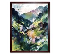 Artery8 Wall Art Print Spring Mountain Slope Landscape Modern Linocut Art Framed in Brown | Size: W12" x H16" Artery8 Brown W12" x H16"