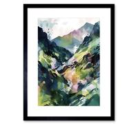 Artery8 Wall Art Print Spring Mountain Slope Landscape Modern Linocut Artwork Framed 9X7 Inch in Black | Size: W7" x H9" Artery8 Black W7" x H9"
