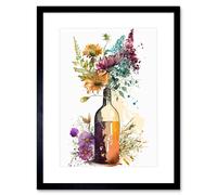 Artery8 Wall Art Print Spring Wildflower Bouquet in a Glass Wine Bottle Artwork Framed 9X7 Inch in Black | Size: W7" x H9" Artery8 Black W7" x H9"