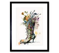 Artery8 Wall Art Print Spring Wildflower Bouquet In High Heel Floral Boot Artwork Framed 9X7 Inch