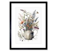 Artery8 Wall Art Print Spring Wildflower Bouquet In White Ceramic Teapot Artwork Framed 9X7 Inch