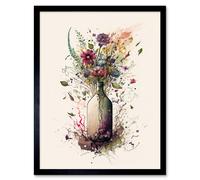Artery8 Wall Art Print Spring Wildflower Floral Bouquet in a Wine Bottle Art Framed in Black | Size: W12" x H16" Artery8 Black W12" x H16"