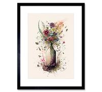 Artery8 Wall Art Print Spring Wildflower Floral Bouquet in a Wine Bottle Artwork Framed 9X7 Inch in Black | Size: W7" x H9" Artery8 Black W7" x H9"