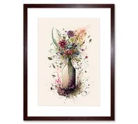 Artery8 Wall Art Print Spring Wildflower Floral Bouquet in a Wine Bottle Artwork Framed 9X7 Inch in Brown | Size: W7" x H9" Artery8 Brown W7" x H9"