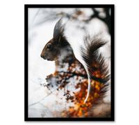 Artery8 Squirrel Lover Autumn Photo Woodland Animal For Living Room Artwork Framed Wall Art Print A4
