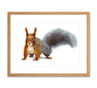 Artery8 Wall Art Print Squirrel Watercolour Cute Art Framed 9x7 inch in Beige | Size: W7" x H9" Artery8 Beige W7" x H9"